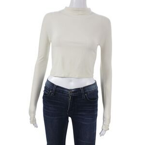 LaPointe Women Basic Mock Neck Long Sleeve T-Shirt Ivory Micromodal Size S